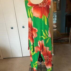 Floral Green and Orange Sleeveless Capri Pantsuit